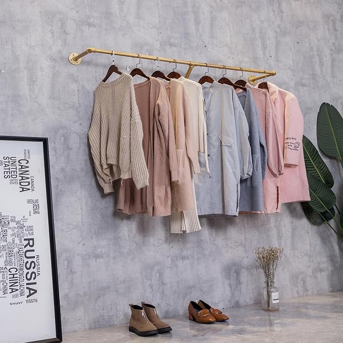 Industrial Pipe Wall Mounted Clothes Hanging Shelves System, Metal Clothing - Image 5