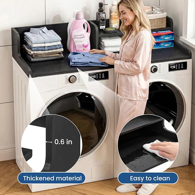 Washer Dryer Countertop with Open Storage Shelf & Raised Edge Guard, Modern - Image 4