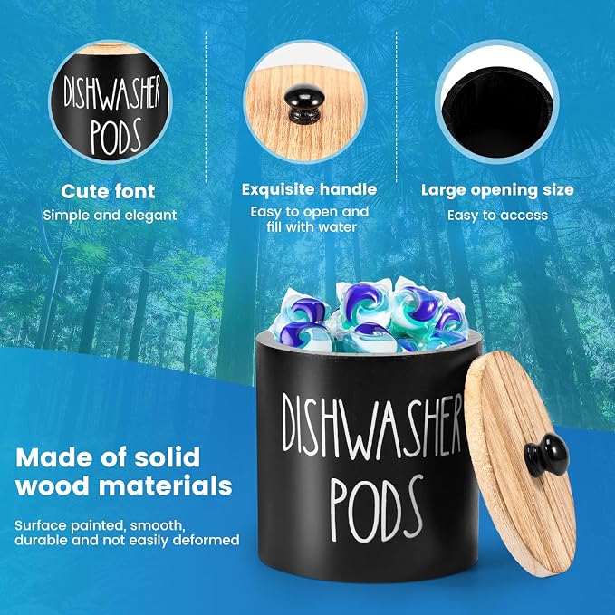 Dishwasher Pod Container with Lid, Wood Laundry Detergent Pods Storage Container - Image 4