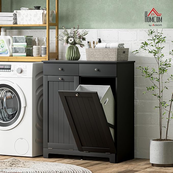 HOMCOM Laundry Cabinet with 2 Removable Baskets, Tilt Out Laundry Hamper with 2 - Image 2