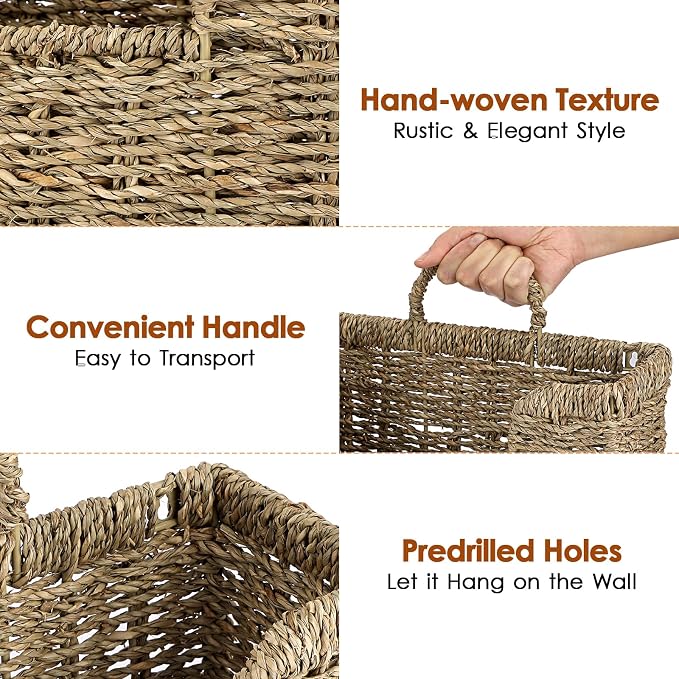 BTSKY Woven Hanging Magazine Holder, Seagrass Magazine Basket, Wall Mounted - Image 4