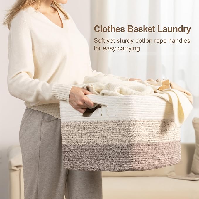 45L Small Laundry Basket with Leather Handles - Image 3