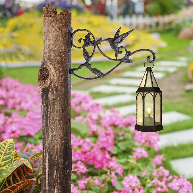 DEWEL Hanging Plant Bracket, Hummingbird Plant Hangers Outdoor Iron Hanging - Image 5