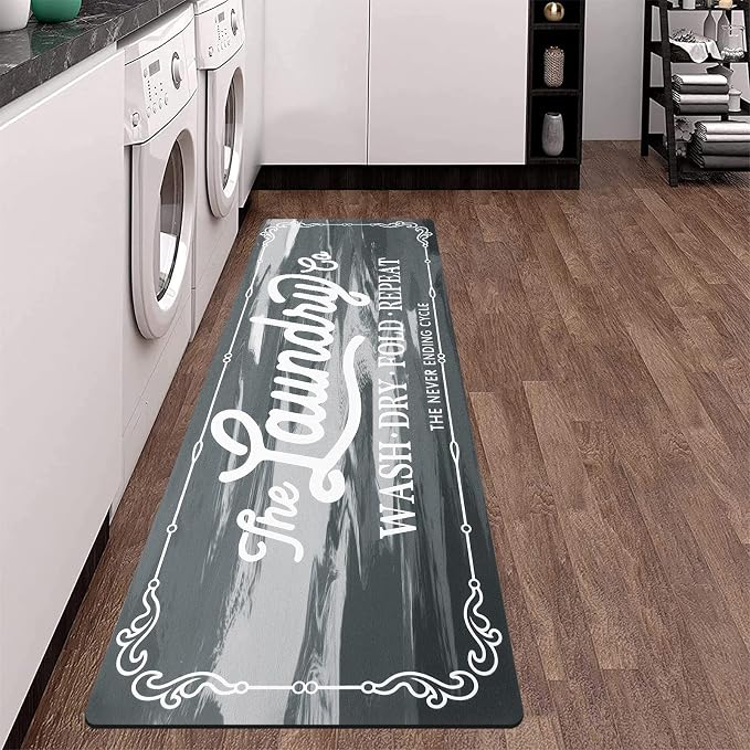Pauwer Laundry Room Rug Runner 20"x60" Waterproof Rubber Laundry Mat Non Slip - Image 2