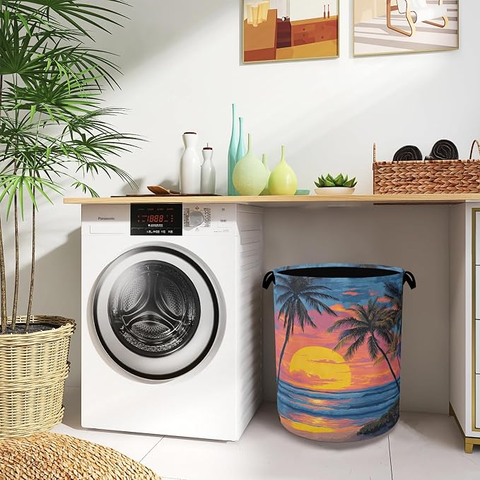 Tropical Palm Tree Laundry Basket, Sunset Beach Oxford Cloth Laundry Hamper - Image 8