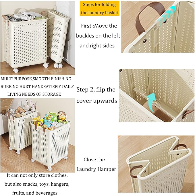 55L Collapsible Large Laundry Hamper, laundry basket plastic, Laundry Basket - Image 4