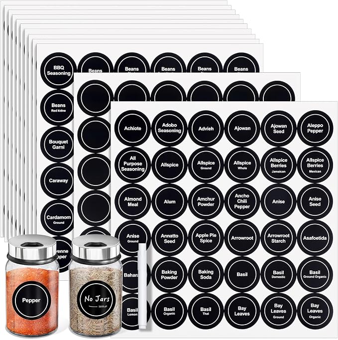 Segarty Preprinted Spice Labels, 432 Round Black Printed Pantry Labels and by Segarty