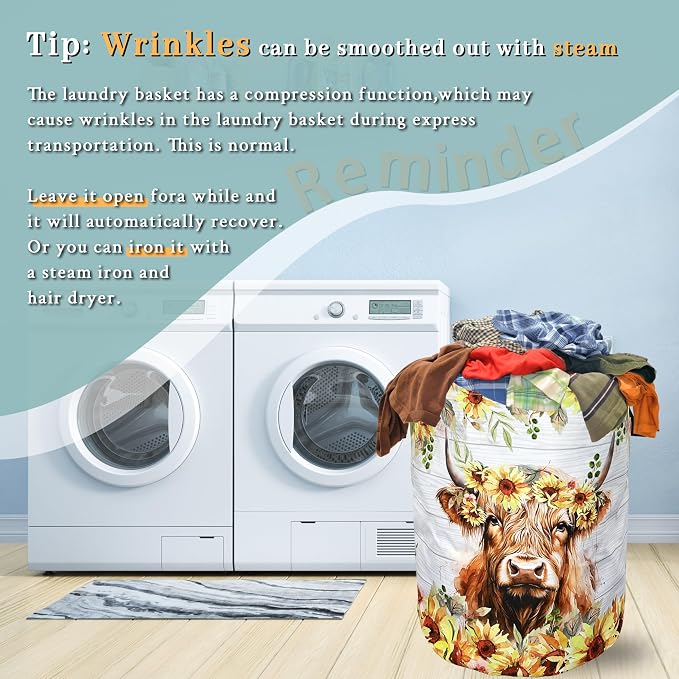 Sunflower Highland Cow Laundry Basket Foldable - Image 7