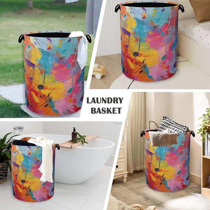 Colorful Music Symbols Laundry Basket, Foldable - Image 4