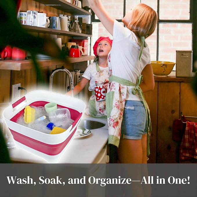 2.6 Gal Collapsible Camping Sink, Magenta Space-Saving Collapsible Dish Basin - Image 7