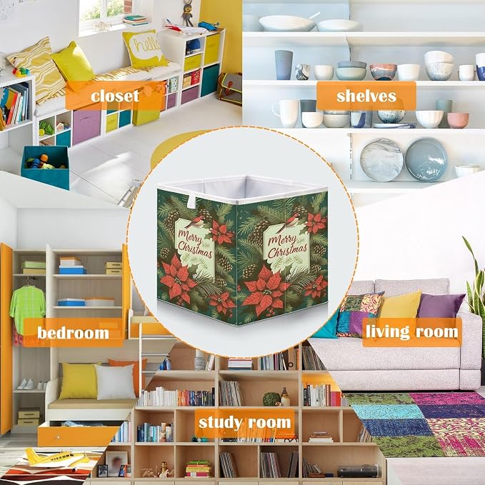 senya Large Storage Bins Flower Bird Red Collapsible Foldable Storage Cubes - Image 6