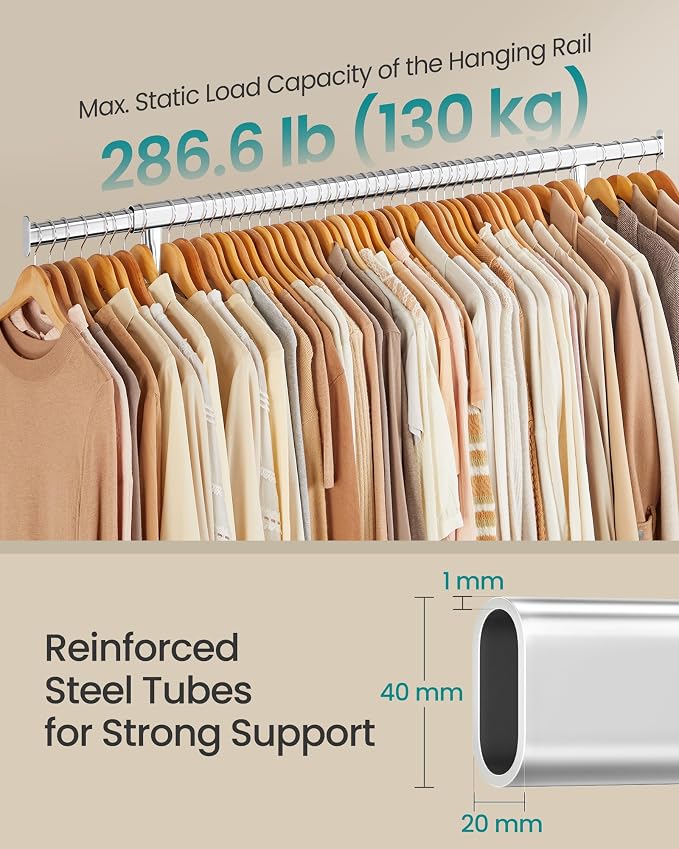SONGMICS Clothes Rack with Wheels, Heavy-Duty Garment Rack with Extendable - Image 3