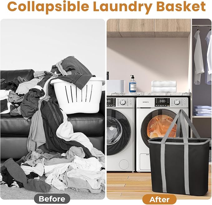 JOMOLA Collapsible Laundry Basket, Large Folding Clothes Hamper Bag, Fabric - Image 4