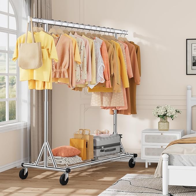 Heavy Duty Clothes Rack Load 630 lbs, Metal Rolling Clothing Rack - Image 6