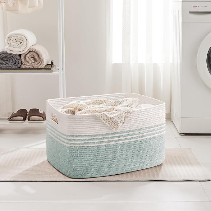 60L Laundry Basket for Living Room Storage, Woven Rope Baskets Bin for Blanket - Image 3