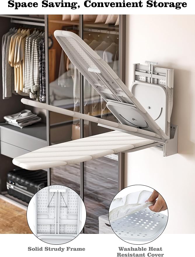 uyoyous Heavy Duty Ironing Board Wall Mounted 37.8x11.8 Inch, Foldable - Image 6