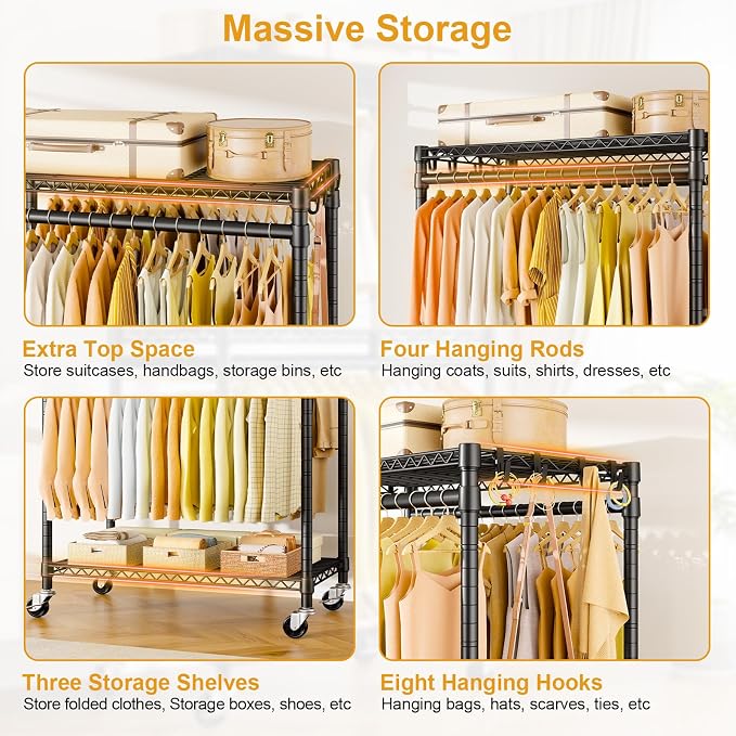 P5 Rolling Clothes Rack Heavy Duty, Clothing Racks - Image 8