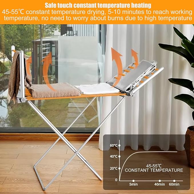 Folding Electric Heated Clothes Drying Rack, Laundry Drying Rack, 45-55℃ - Image 2