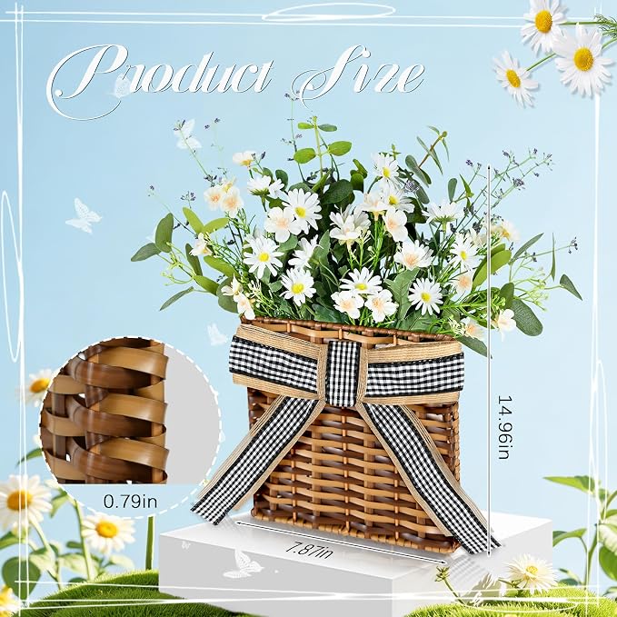 White Daisy Wreath Spring Door Hanger Basket Wreath, Artificial Spring Summer - Image 2