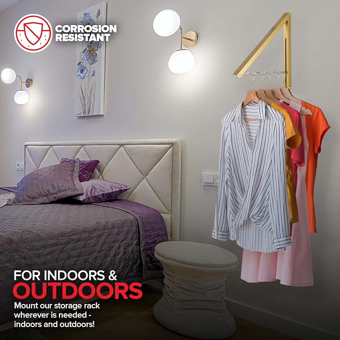 Single Foldable Clothing Rack, Wall-Mounted Retractable Clothes Hanger - Image 7
