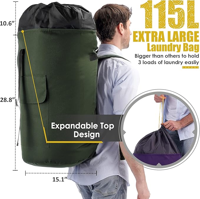 Backpack Laundry Bag, 115L Heavy Duty Extra Large College Laundry Backpack - Image 3