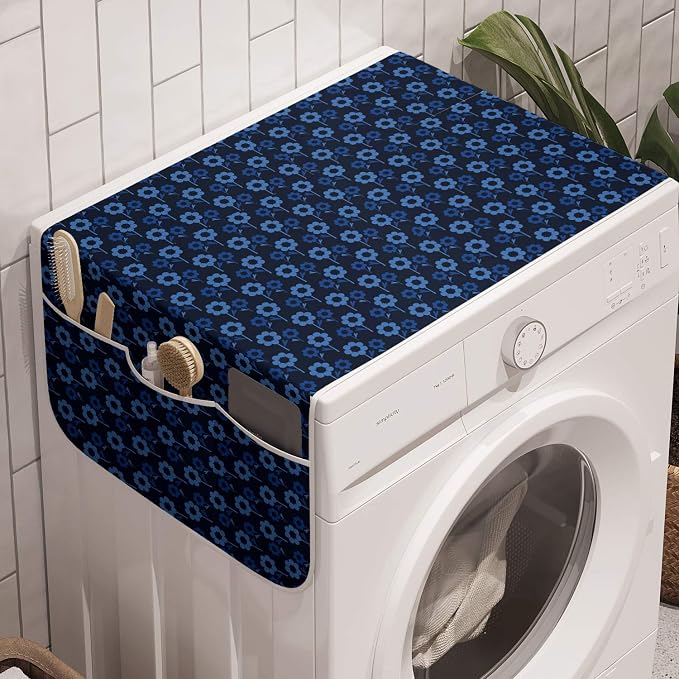 Lunarable Floral Washing Machine Organizer, Design of Monotone Daisy by Lunarable