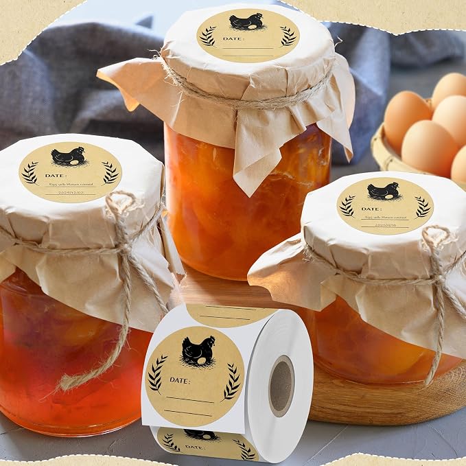 500 Pcs 2 inch Natural Brown Kraft Chicken Egg Canning Sticker - Image 3