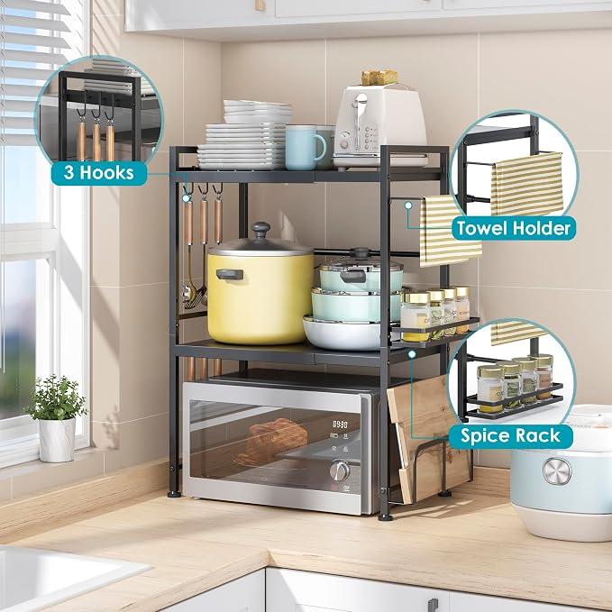 DOLALIKE Microwave Oven Rack, Expandable Microwave Stand Countertop Kitchen - Image 5