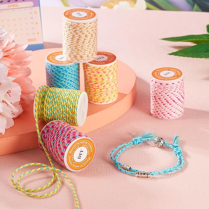Beadthoven 6 Rolls 1.5mm Braided Cotton Cord 4-Ply Colorful Beading Thread Cord - Image 2