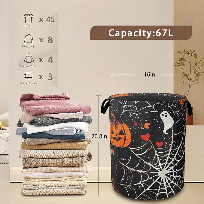 Halloween Laundry Basket Pumpkin Collapsible Hamper - Image 3