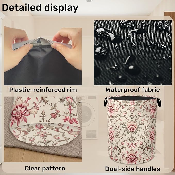 Vintage Floral Patterns Laundry Basket - Image 5