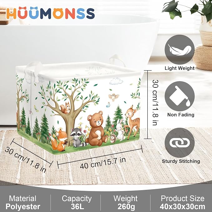 Forest Animals Laundry Hamper Woodland Tree Large Storage Basket Parents - Image 6