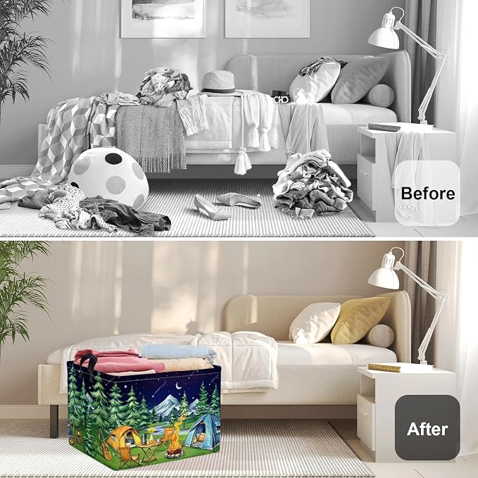 Night Camping Laundry Hamper Picnic Large Storage Basket Bonfire Collapsible - Image 2