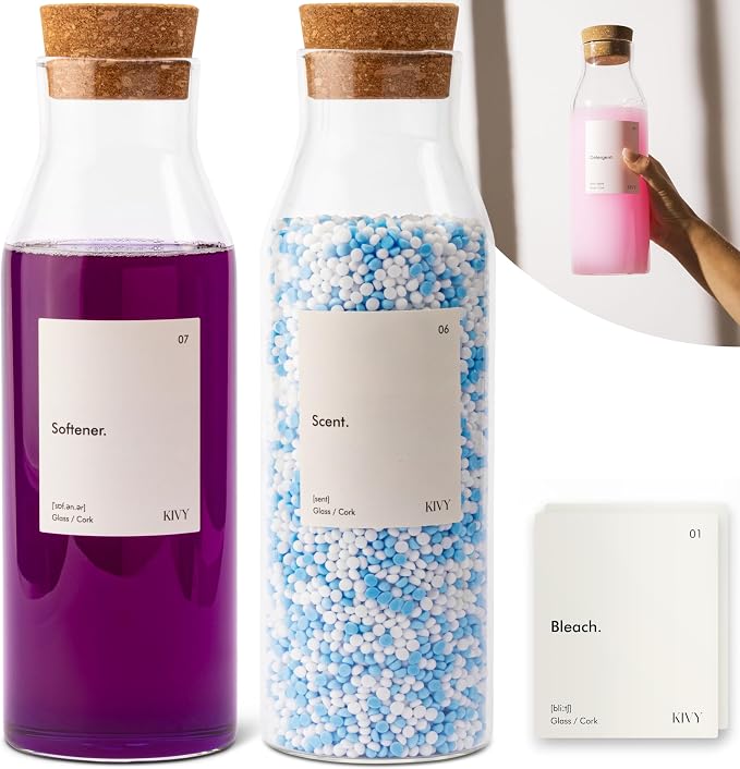 KIVY Glass Laundry Detergent Dispenser + Labels Glass Jars by KIVY