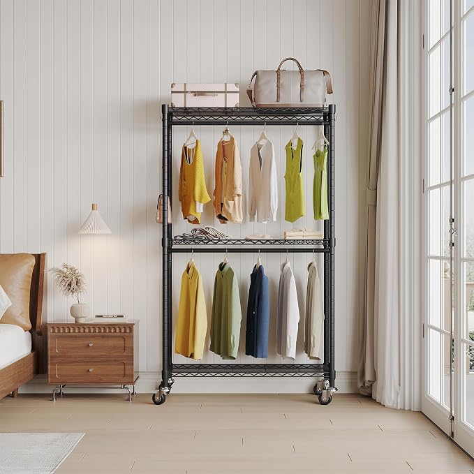 Rolling Clothing Rack for Hanging Clothes Heavy Duty Garment Rack - Image 2