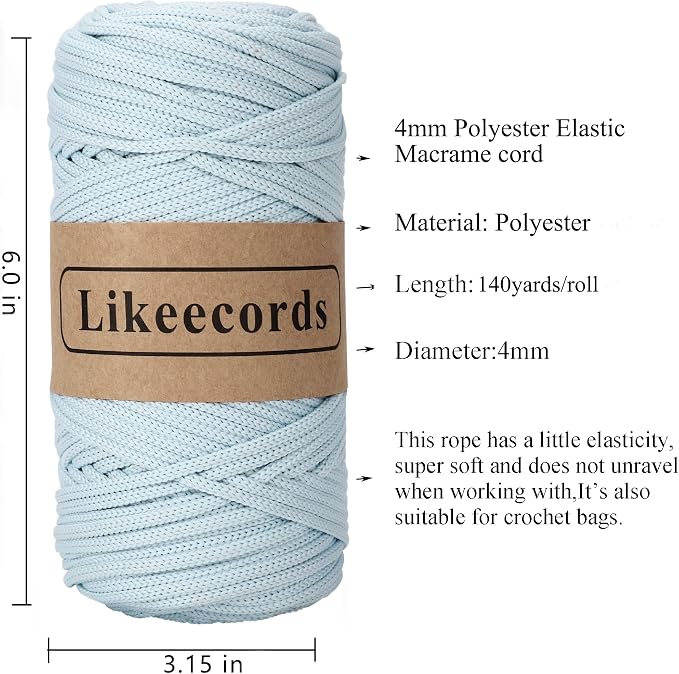4mm Polyester Braided Macrame Cord 140Yard /426Feet, Elastic Yarn - Image 2