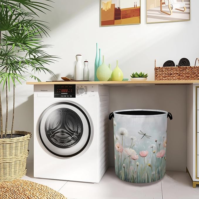 Dragonfly Laundry Hamper, Dandelion Flower Dirty Clothes Laundry Basket - Image 8