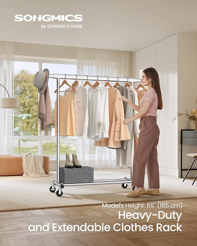 SONGMICS Clothes Rack with Wheels, Heavy-Duty Clothing Rack - Image 2