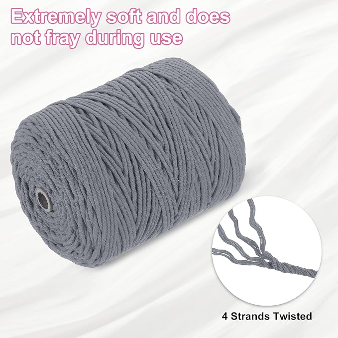 HARFINGTON Natural Macrame Cord 3mm x 328 Yards 4 Strand Twisted Cotton Macrame - Image 3