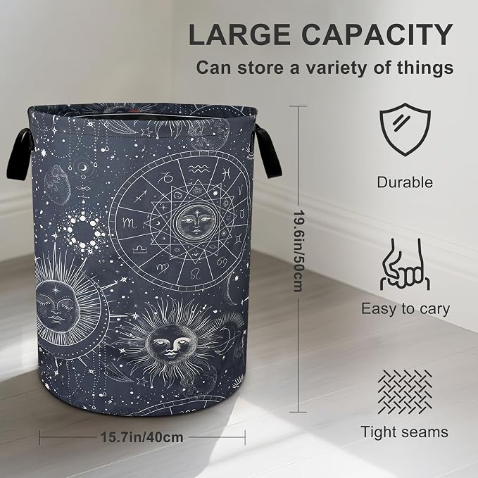 Sun Moon Laundry Basket Foldable Oxford Cloth Tote Bag Laundry Hamper Clothes - Image 3