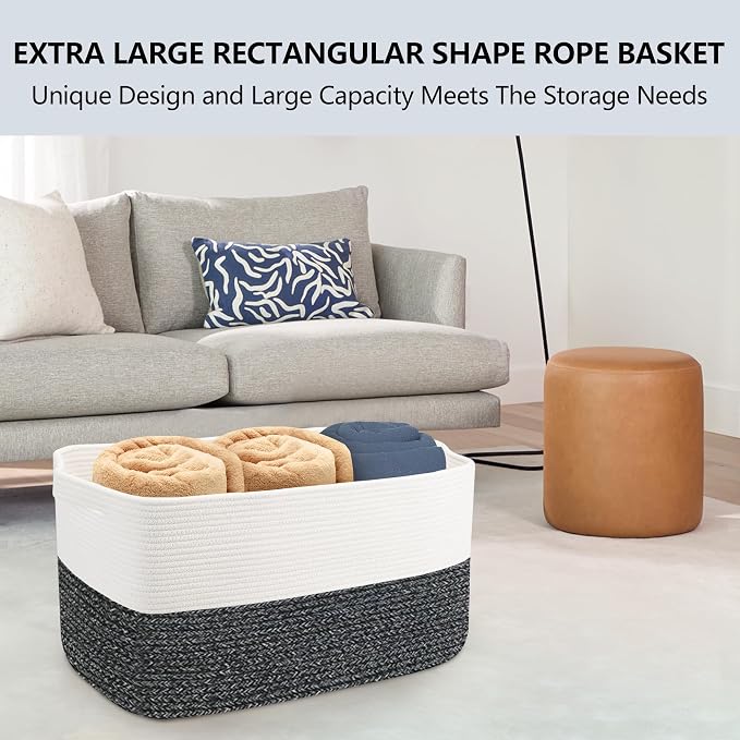 Extra Large Toy Box, Woven Cotton Rope Baskets - Image 3