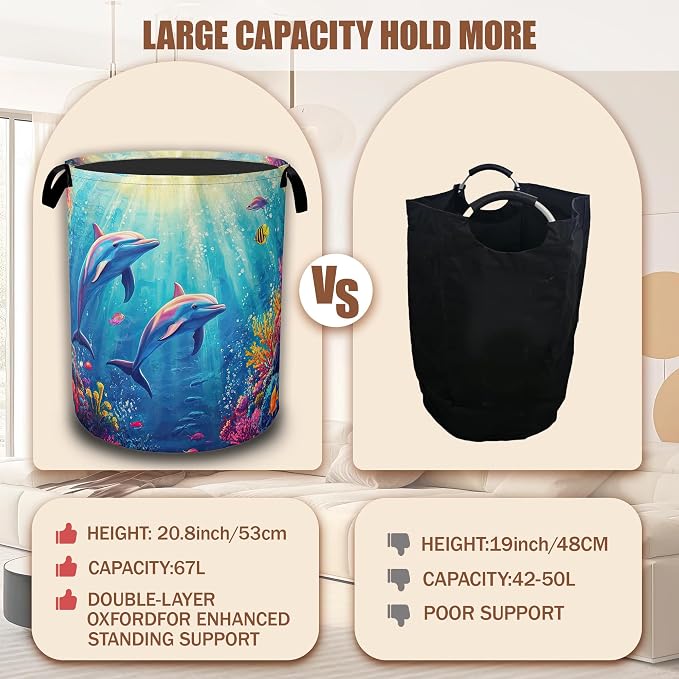 Dolphin Ocean Floating Laundry Basket, Waterproof Foldable Laundry Hamper - Image 4