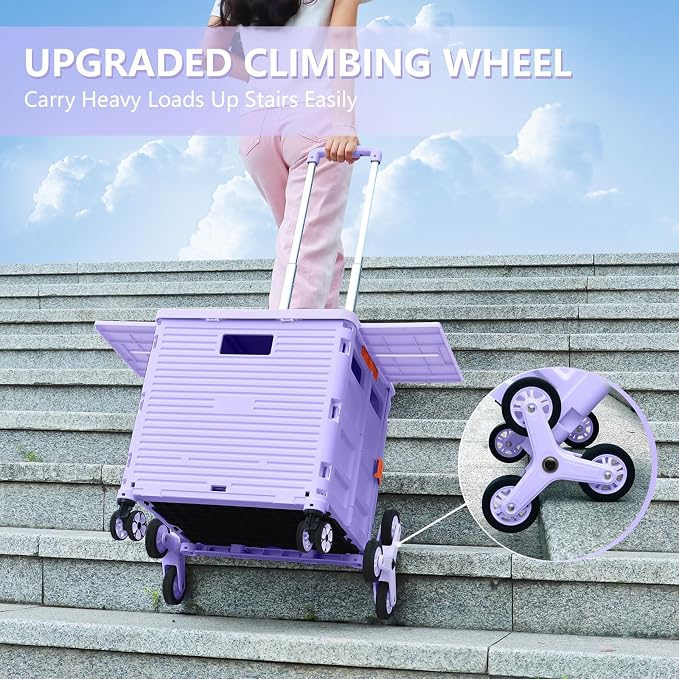 Foldable Utility Cart with Stair Climbing Wheels, Collapsible Rolling Crate - Image 7