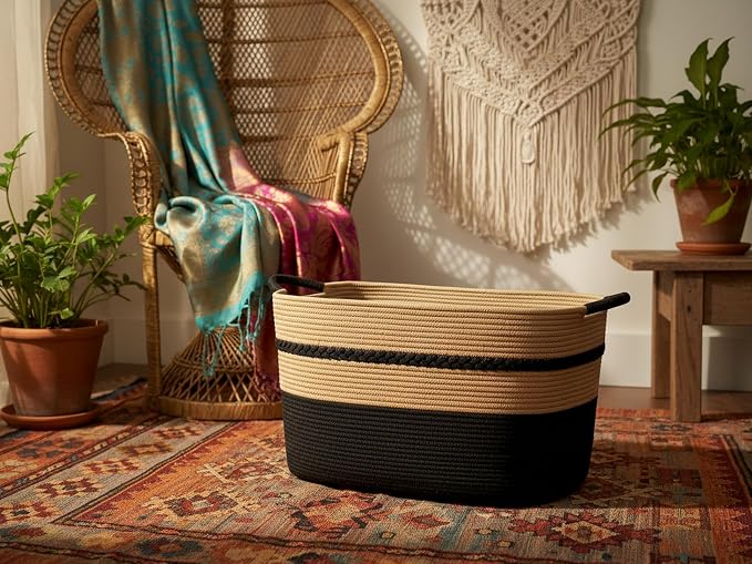 Extra large laundry basket woven from natural cotton rope - Image 3