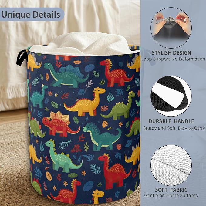 Cute Dinosaur Laundry Hamper, Fern Plants Dirty Clothes Laundry Basket - Image 3