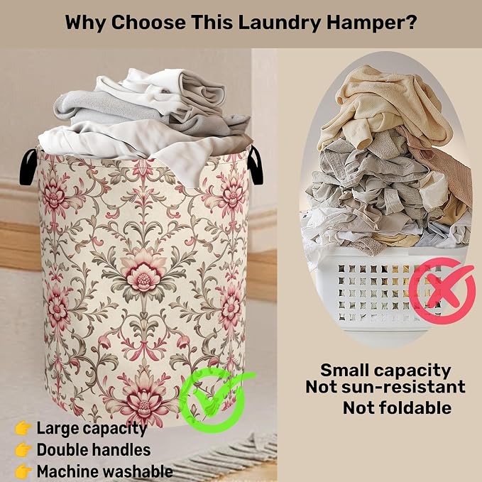 Vintage Floral Patterns Laundry Basket - Image 3