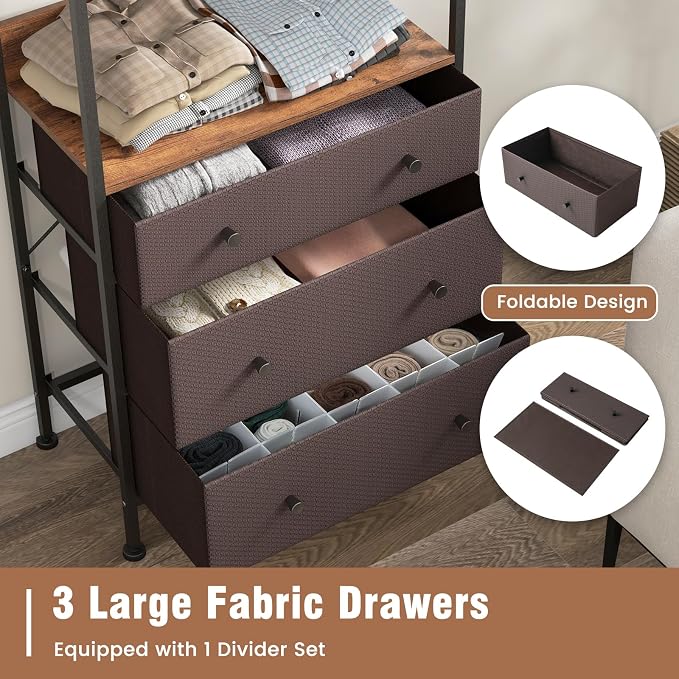 LOKO Clothes Rack with 3 Fabric Drawers, Freestanding Closet Organizer - Image 6