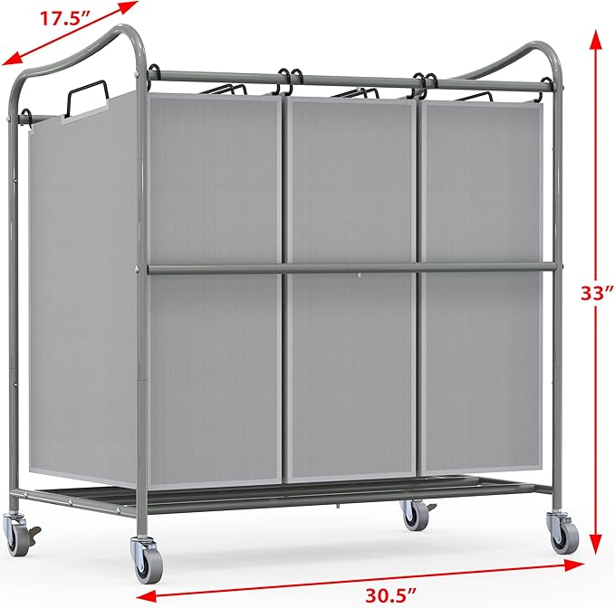 Simple Houseware Heavy-Duty 3-Bag Laundry Sorter Cart - Image 2