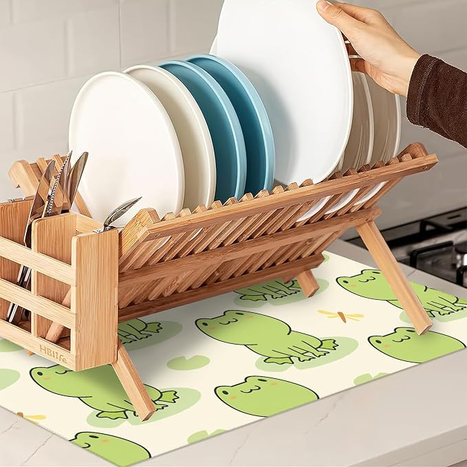 Cute Green Frog Dish Drying Mats 18x24 Inch, Dish Pad Drying Rack Mat - Image 7