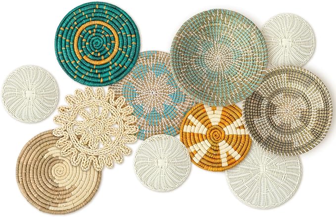 Tatuo 11 Pcs Boho Wall Basket Decor Decorative Bulrush Woven Basket Wall Decor - Image 7